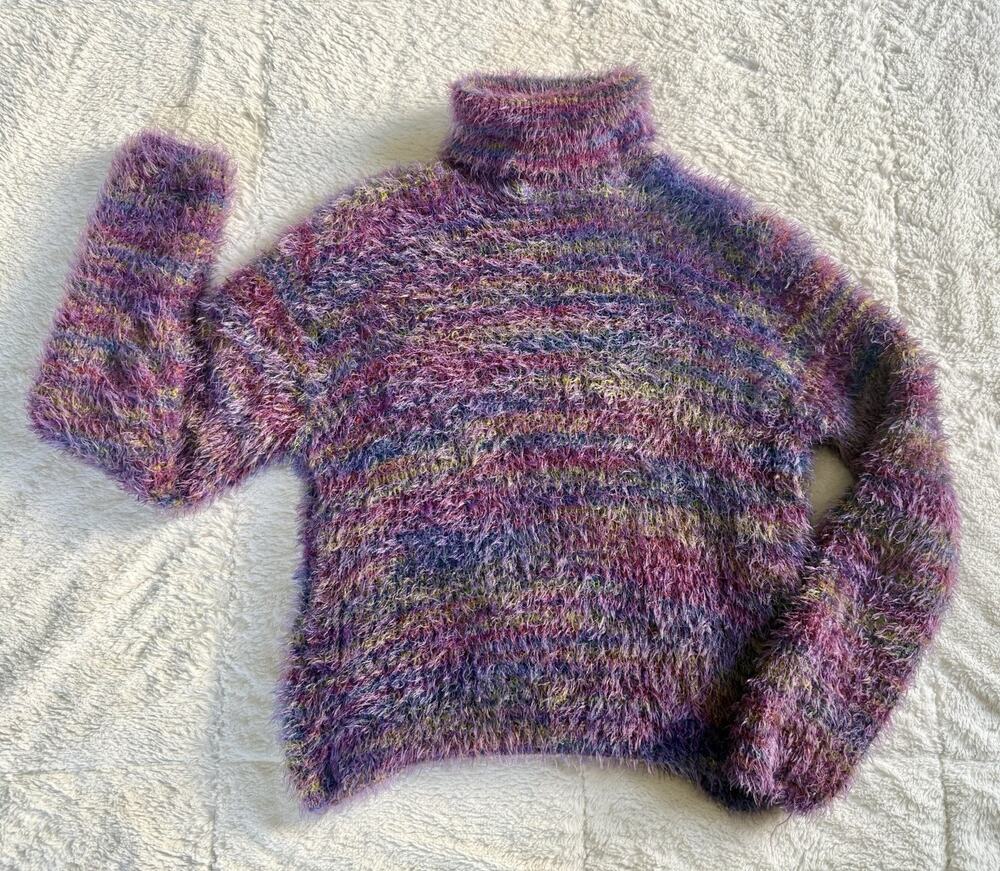 Vintage Miss B Multicolor Eyelash Fuzzy Sweater | 90s Y2K Soft Cozy Core S/M